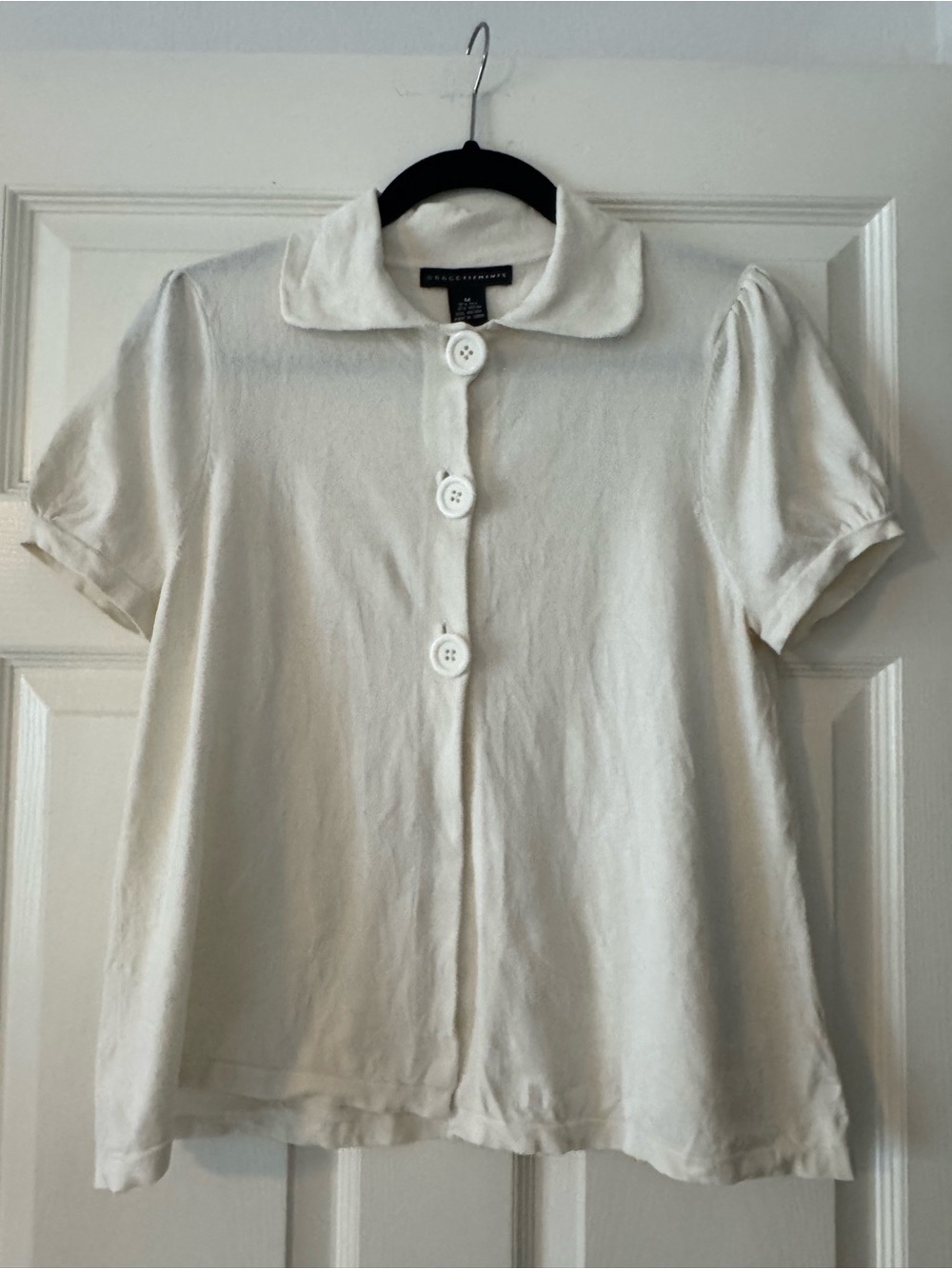 Grace Elements Silk Blend Cream Button-Front Short Sleeve Top